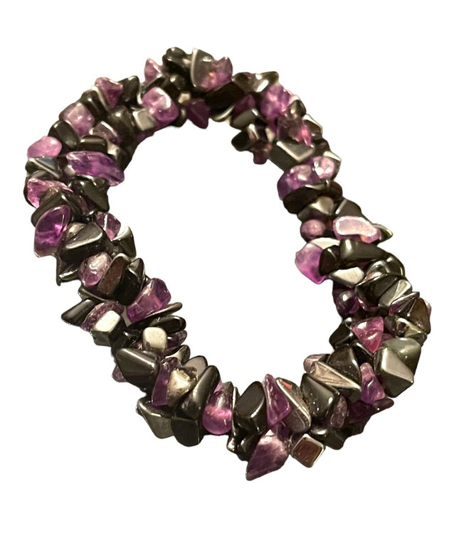 Lovely amethyst black onyx & hematite twisted chip stretchy bracelet