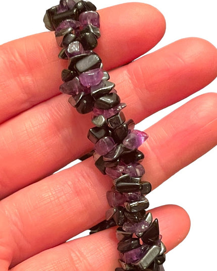 Lovely amethyst black onyx & hematite twisted chip stretchy bracelet
