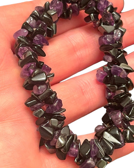 Lovely amethyst black onyx & hematite twisted chip stretchy bracelet