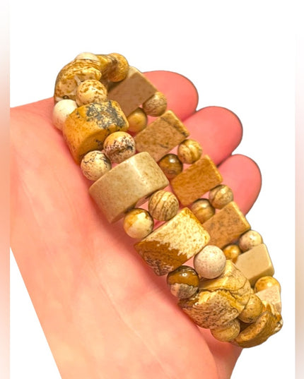 Lovely Picture Jasper stone chunky stretchy bead bracelet