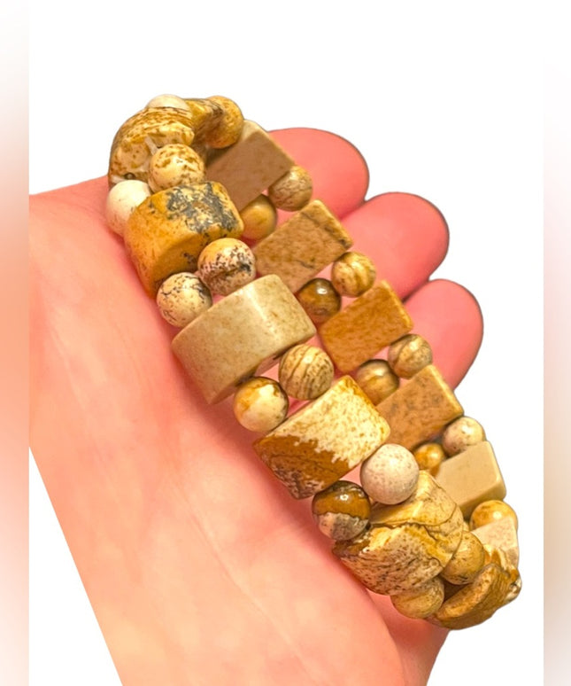 Lovely Picture Jasper stone chunky stretchy bead bracelet