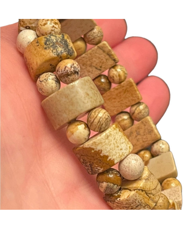 Lovely Picture Jasper stone chunky stretchy bead bracelet