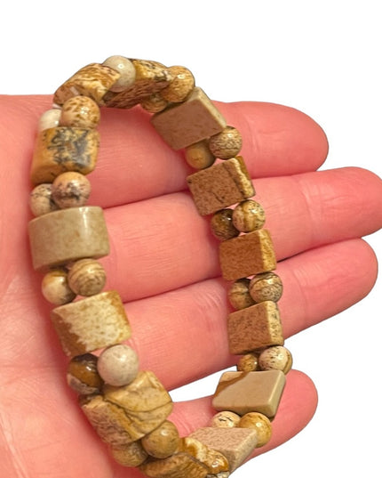 Lovely Picture Jasper stone chunky stretchy bead bracelet