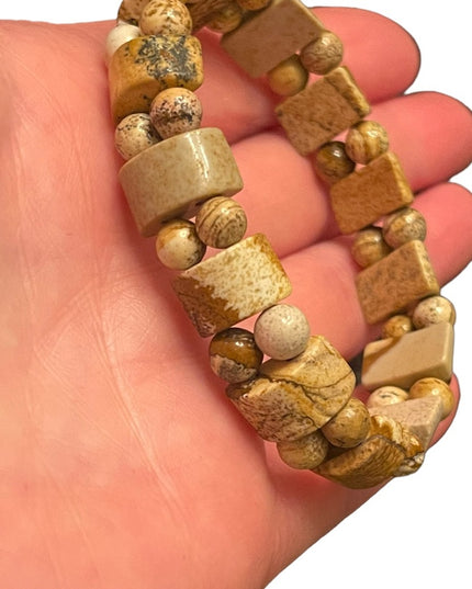 Lovely Picture Jasper stone chunky stretchy bead bracelet