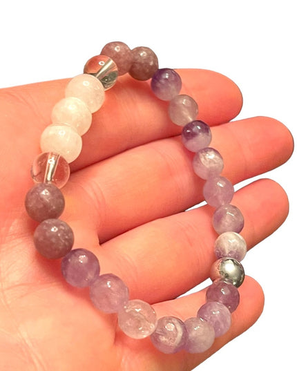 Lovely faceted quartz & amethyethyst stretchy bead bracelet