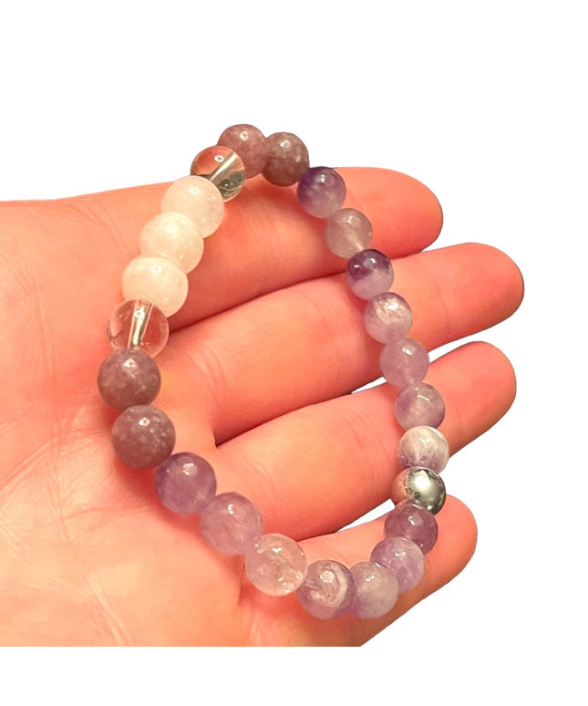 Lovely faceted quartz & amethyethyst stretchy bead bracelet