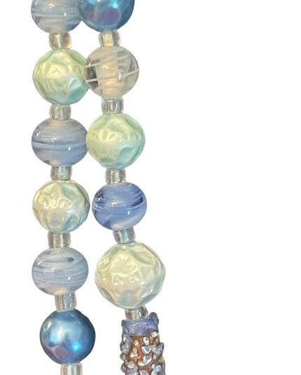 Vintage 1950s resin & glass crystal fancy textured double strand blue necklace
