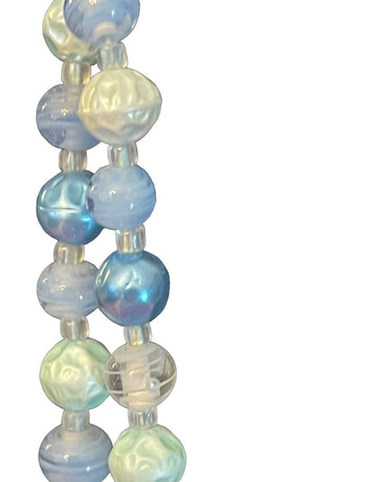 Vintage 1950s resin & glass crystal fancy textured double strand blue necklace