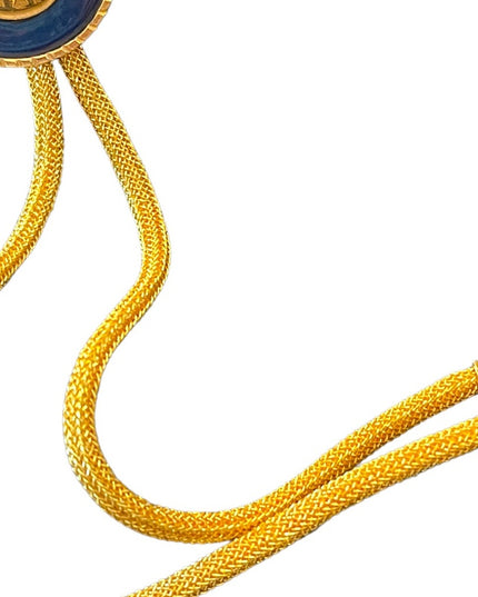 Vintage gold blue enameled crystal fancy bolo necklace