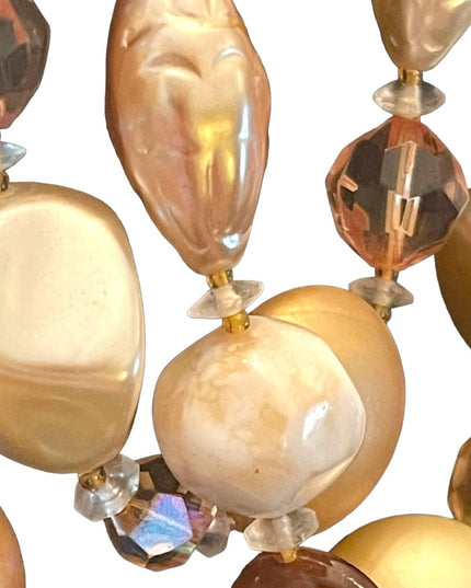 Vintage 3 strand crystal resin glass fancy necklace eartly tones