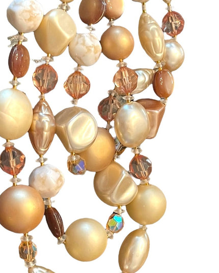 Vintage 3 strand crystal resin glass fancy necklace eartly tones
