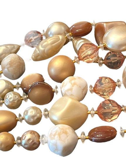 Vintage 3 strand crystal resin glass fancy necklace eartly tones