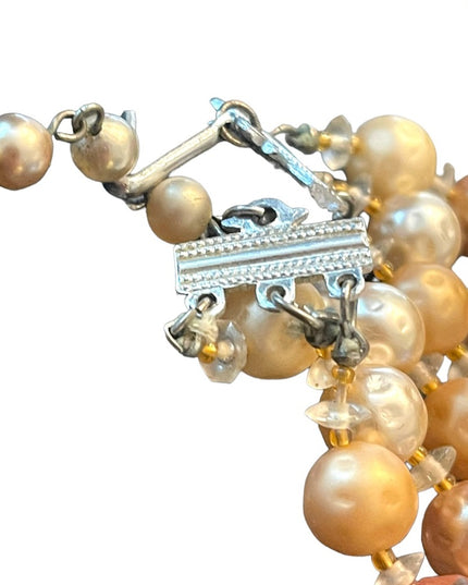 Vintage 3 strand crystal resin glass fancy necklace eartly tones