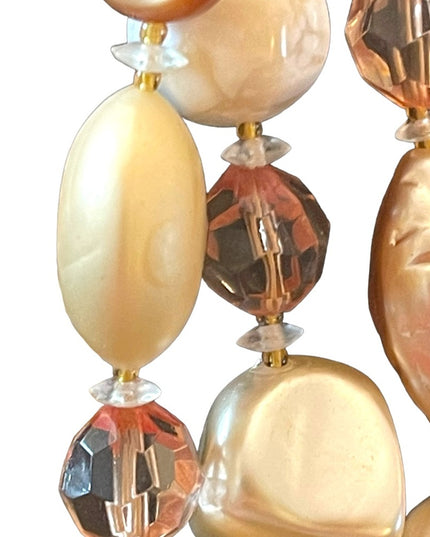 Vintage 3 strand crystal resin glass fancy necklace eartly tones