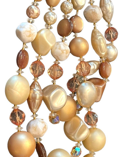 Vintage 3 strand crystal resin glass fancy necklace eartly tones