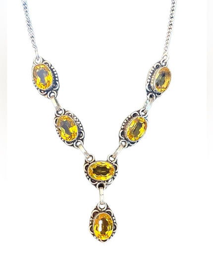 Lovely sparkle Citrine glass silver finish princess statement necklace