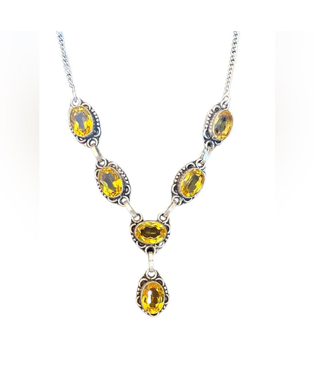 Lovely sparkle Citrine glass silver finish princess statement necklace