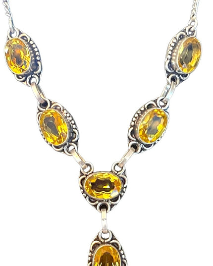 Lovely sparkle Citrine glass silver finish princess statement necklace