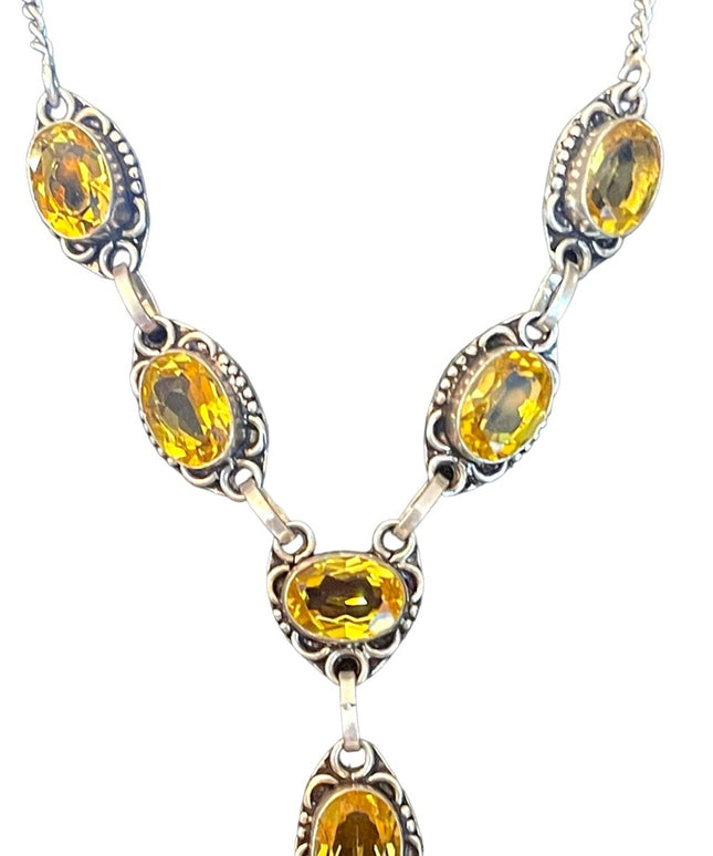 Lovely sparkle Citrine glass silver finish princess statement necklace