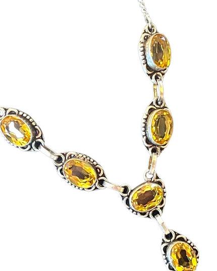 Lovely sparkle Citrine glass silver finish princess statement necklace