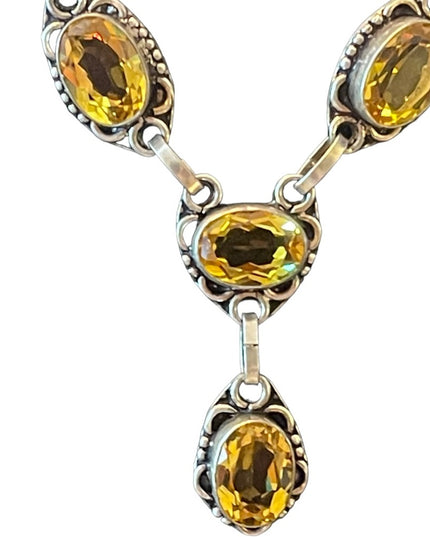 Lovely sparkle Citrine glass silver finish princess statement necklace