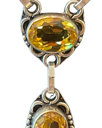 Lovely sparkle Citrine glass silver finish princess statement necklace
