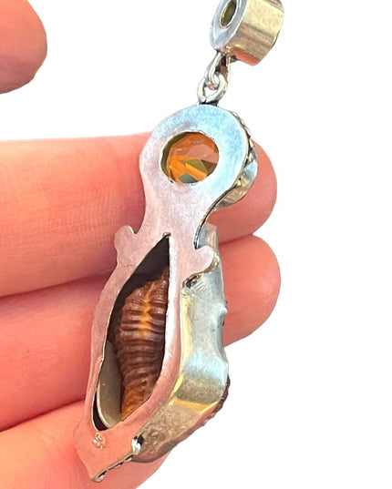 Lovely silver finish Citrine glass & shell handmade Indonesian dangle earrings