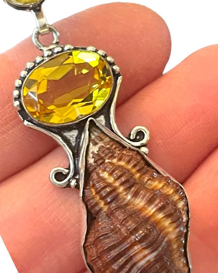 Lovely silver finish Citrine glass & shell handmade Indonesian dangle earrings