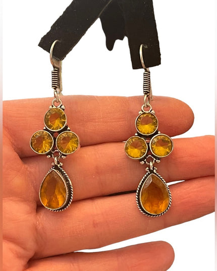 Lovely silver finish Citrine glass handmade Indonesian dangle earrings