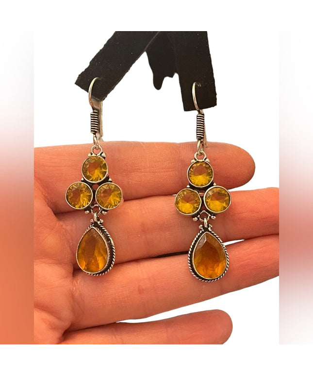 Lovely silver finish Citrine glass handmade Indonesian dangle earrings