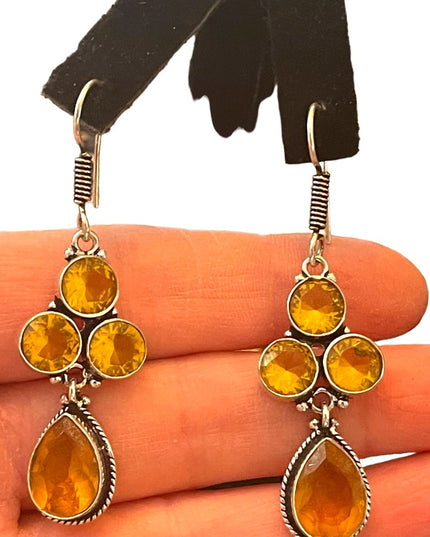 Lovely silver finish Citrine glass handmade Indonesian dangle earrings