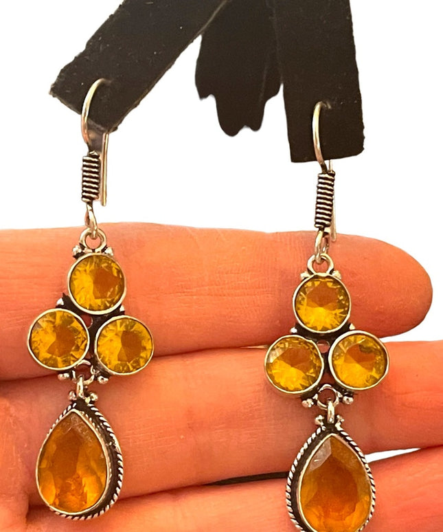Lovely silver finish Citrine glass handmade Indonesian dangle earrings
