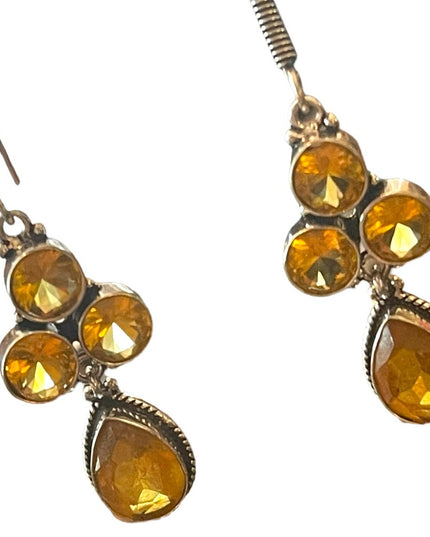 Lovely silver finish Citrine glass handmade Indonesian dangle earrings