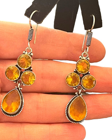 Lovely silver finish Citrine glass handmade Indonesian dangle earrings