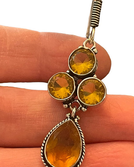 Lovely silver finish Citrine glass handmade Indonesian dangle earrings