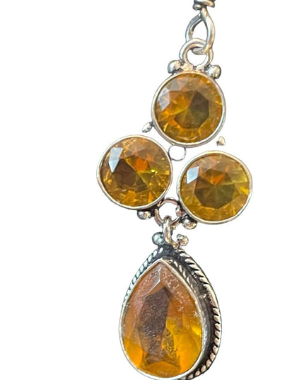 Lovely silver finish Citrine glass handmade Indonesian dangle earrings