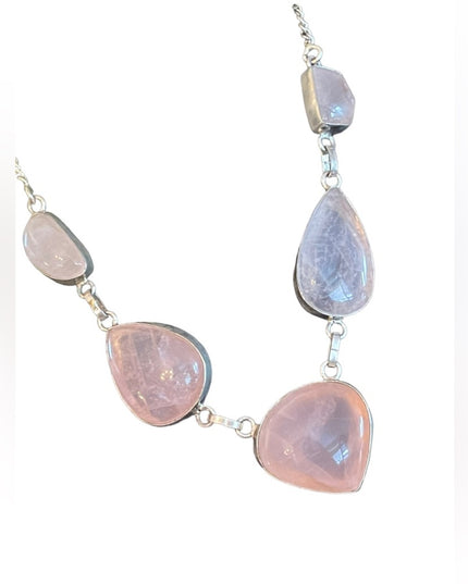 Silver Indonesian Rose quartz stone chunky fancy necklace