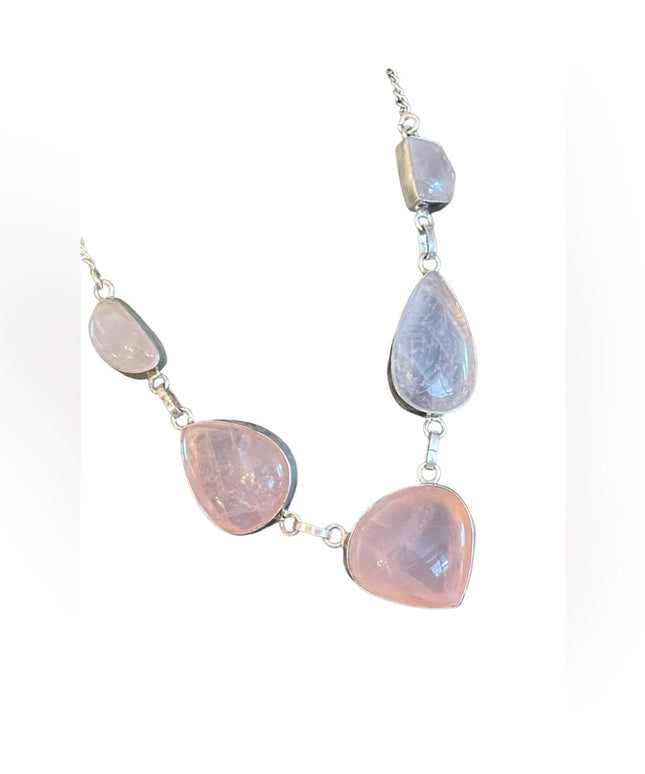 Silver Indonesian Rose quartz stone chunky fancy necklace