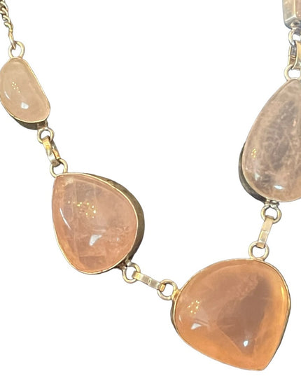 Silver Indonesian Rose quartz stone chunky fancy necklace