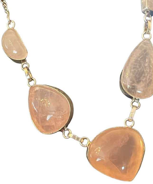 Silver Indonesian Rose quartz stone chunky fancy necklace