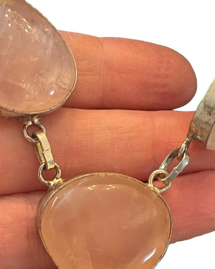 Silver Indonesian Rose quartz stone chunky fancy necklace