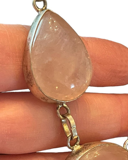 Silver Indonesian Rose quartz stone chunky fancy necklace