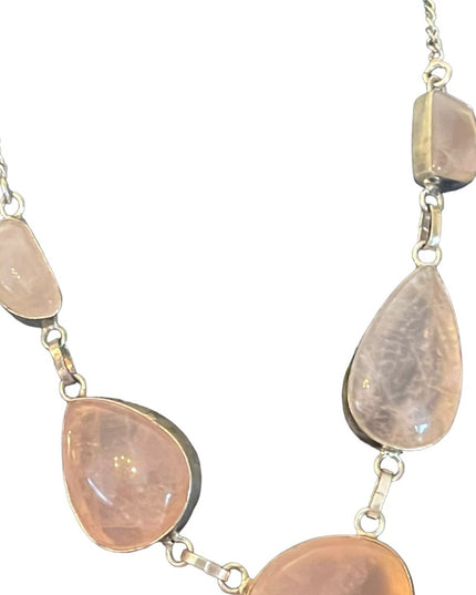Silver Indonesian Rose quartz stone chunky fancy necklace