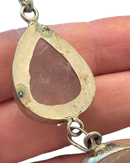 Silver Indonesian Rose quartz stone chunky fancy necklace