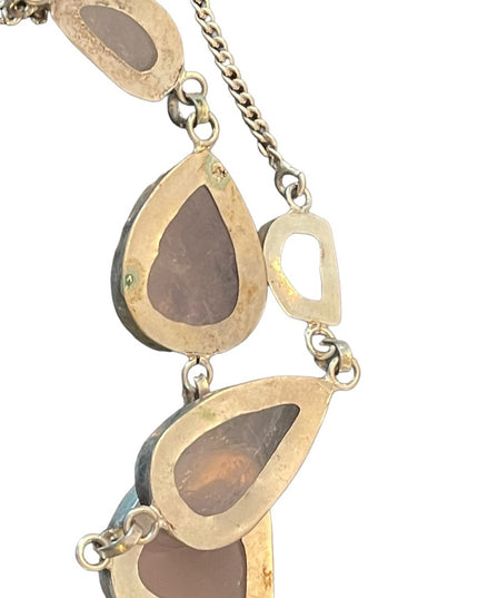 Silver Indonesian Rose quartz stone chunky fancy necklace