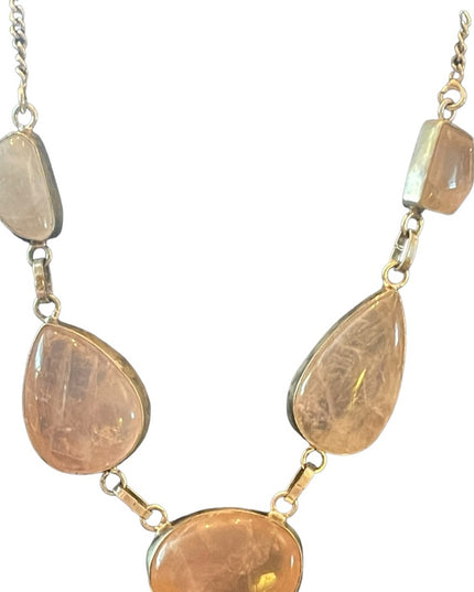 Silver Indonesian Rose quartz stone chunky fancy necklace