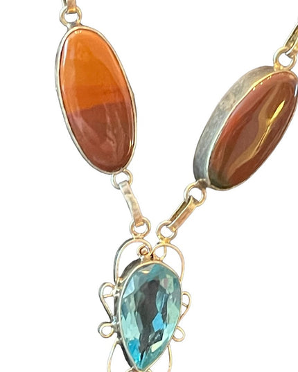 Fancy Silver finish Indonesian stone & blue topaz glass princess necklace