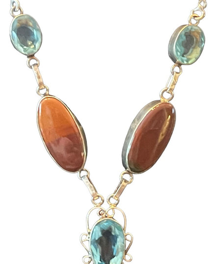 Fancy Silver finish Indonesian stone & blue topaz glass princess necklace