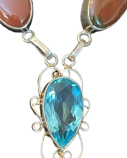 Fancy Silver finish Indonesian stone & blue topaz glass princess necklace