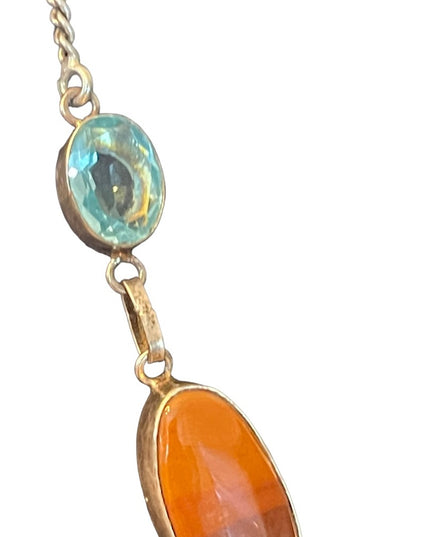 Fancy Silver finish Indonesian stone & blue topaz glass princess necklace